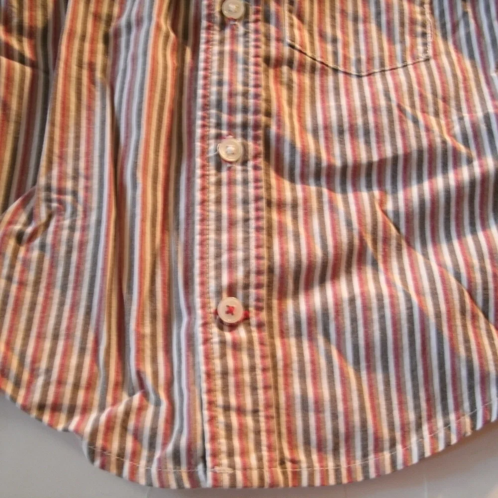 Gymboree Boys Shirt Button Down Oxford Stripe Red Long Sleeve 12-18 Months